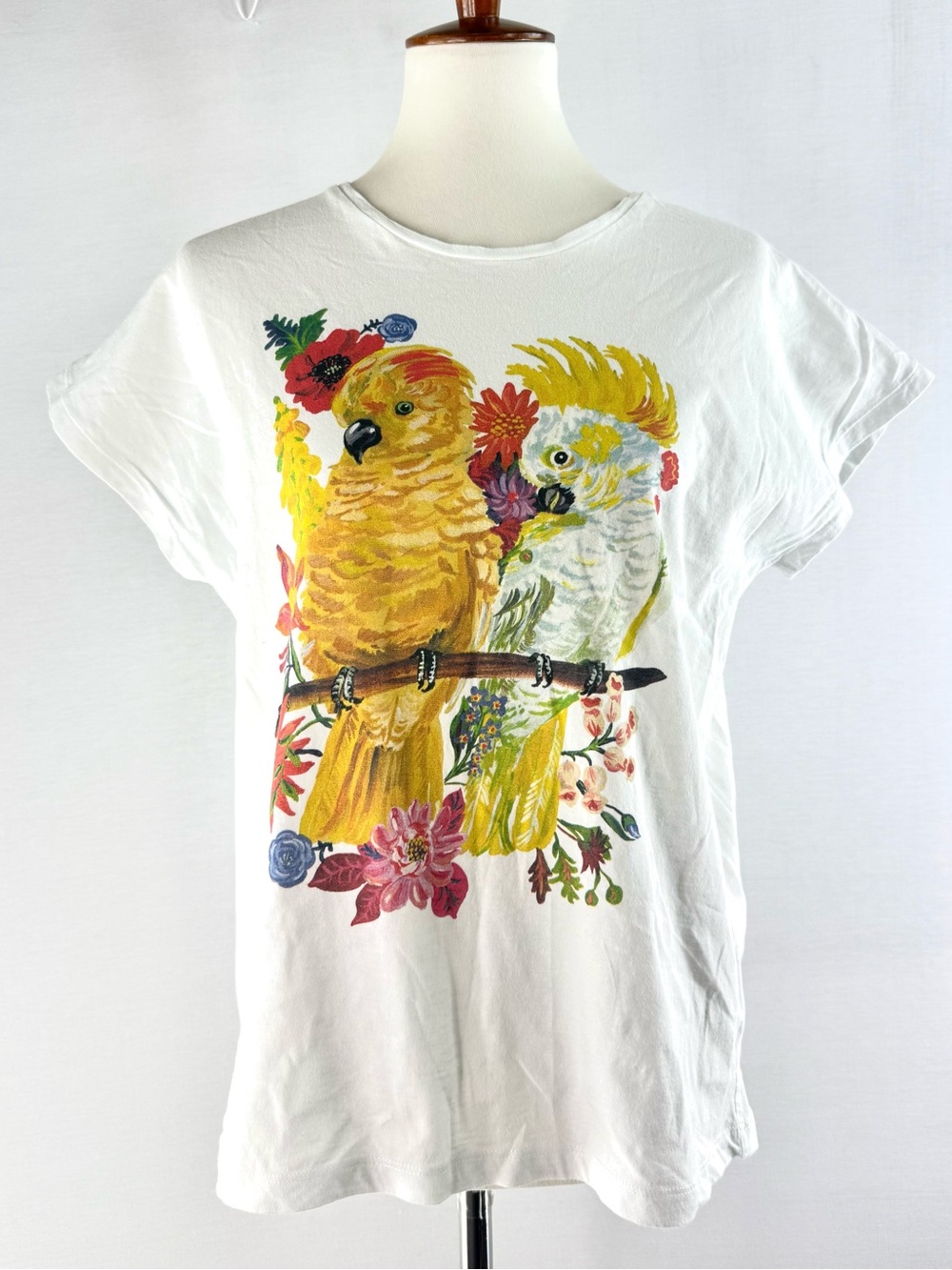 Monoprix x Nathalie Lété White Cotton Tropical Bird Floral Graphic Tee